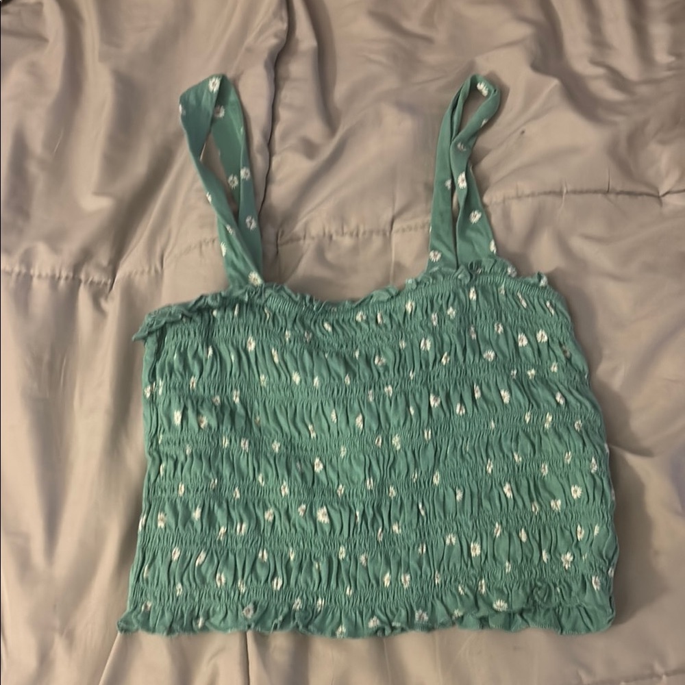 American Eagle Outfitters Green Smocked Sleeveless Tank Top